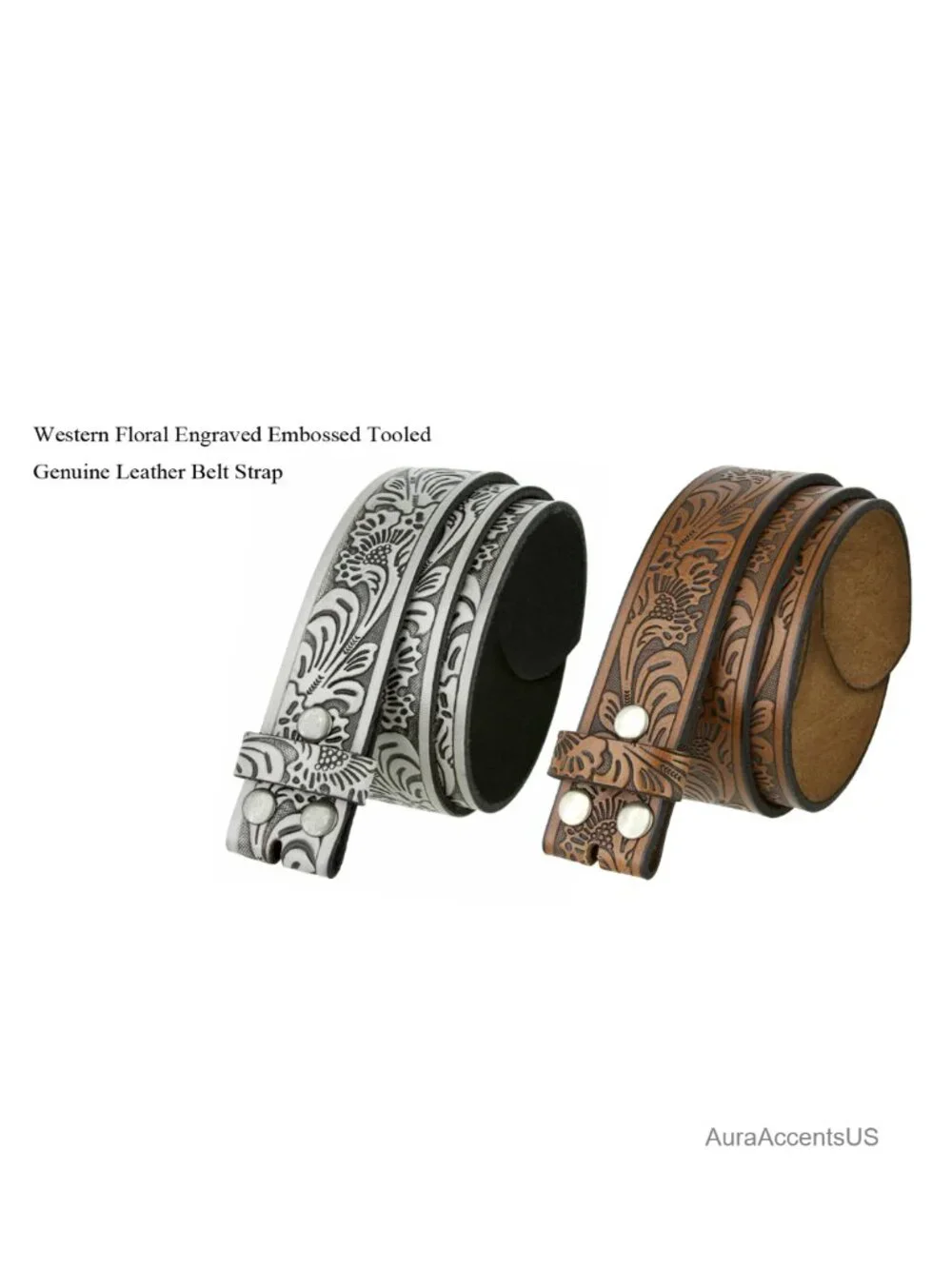 Genuine Leather Tooled Western Belt, 1.5